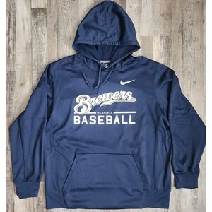 Nike Hoodie Mens XL Navy Blue Milwaukee Brewers Baseball Therma-FIT Sweatshirt